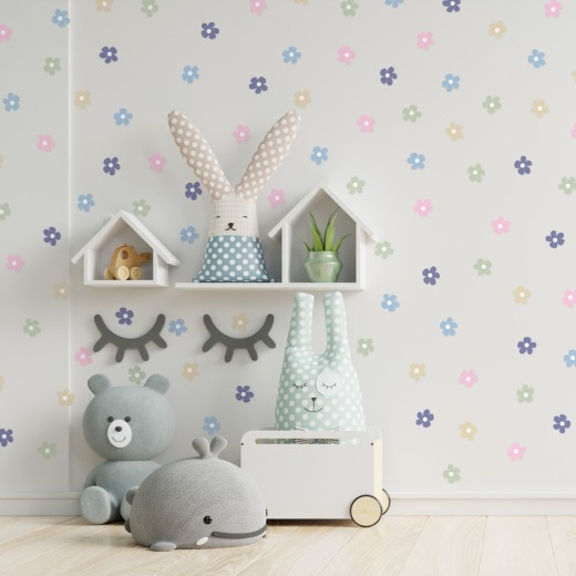 Stickers Vinilo Infantil Flores B Colores Pastel Dreamland 120un