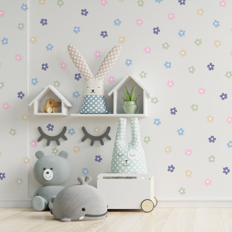 Stickers Vinilo Infantil Flores B Colores Pastel Dreamland 120un