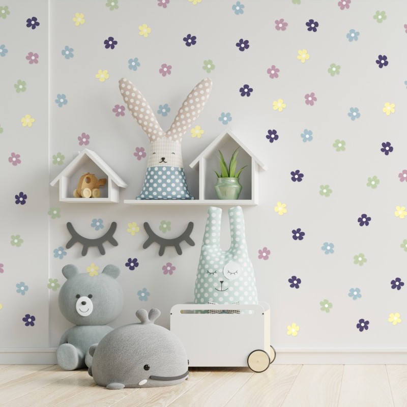 Stickers Vinilo Infantil Flores B Colores Pastel Serenity 120un